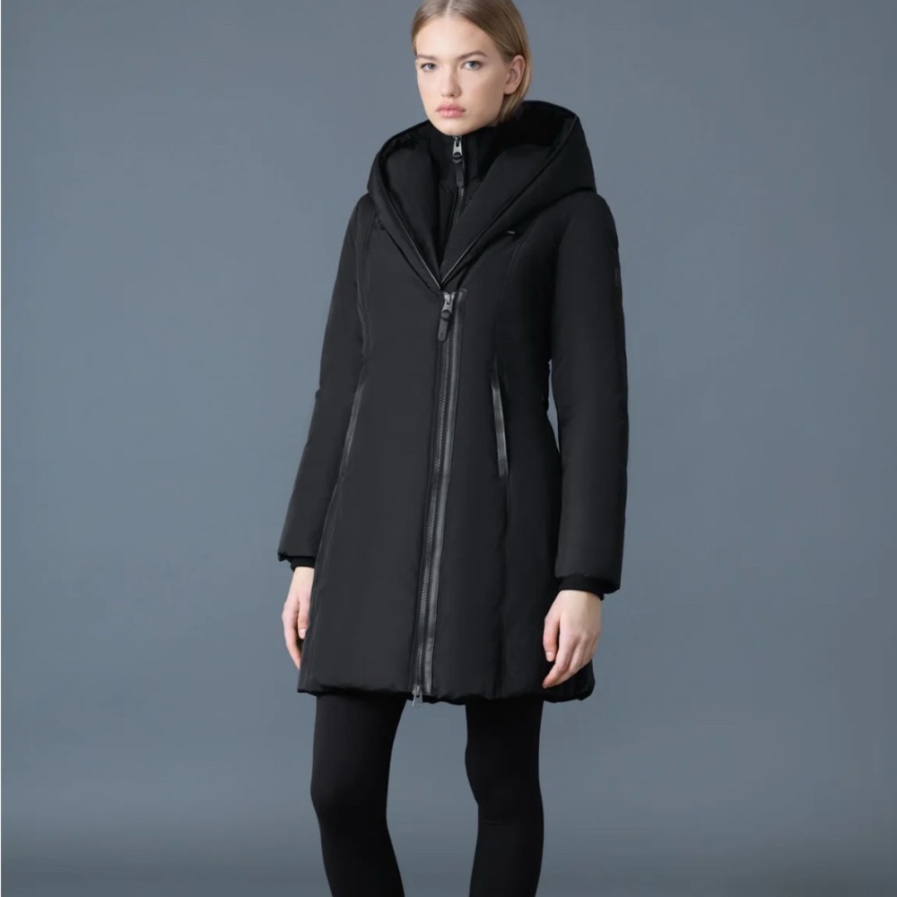 Mackage Dark Blue Leather Patch Coat